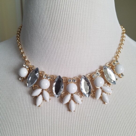 no brand Jewelry - Free with $20 purchase 17.5" white gold rhinestone necklace w hoop ear